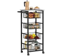 HOMCOM Chariot de Rangement à 5 Niveaux, 4 paniers extractibles, desserte à roulettes, Plateau et poignée, desserte Cuisine Multifonctionnel pour Chambre, Salon, Bureau, 49,5x31x91cm, Gris Clair Noir