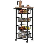 HOMCOM Chariot de Rangement à 5 Niveaux, 49,5x31x91cm Chêne Noir | 4 Paniers Extractibles, Desserte à Roulettes, Plateau et Poignée, Desserte Cuisine Compacte, pour Chambre Salon Bureau
