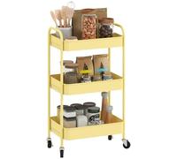 HOMCOM Chariot de rangement à roulettes à 3 niveaux - Chariot de rangement en métal - Chariot roulant Ultility avec 3 paniers en maille pour salon, cuisine - Jaune