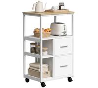 HOMCOM Chariot de Service 4 Niveaux Porte-Serviettes Blanc 53x37x89 cm | Chariot de cuisine avec 2 tiroirs et étagères ouvertes, étagère de cuisine moderne sur roulettes, pour cuisine, salon