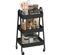 HOMCOM Chariot de service à 3 niveaux Chariot de cuisine avec frein Étagère de cuisine Chariot polyvalent pour cuisine Bureau Salle de bain, Noir