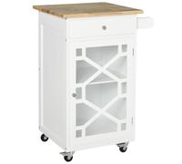 HomCom Desserte de cuisine à roulettes MDF blanc, plateau bois hévéa, tiroir, 63x45x86 cm