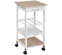 HomCom Chariot de service – 2 étagères, plateau amovible, tiroir – bois de pin blanc chêne clair