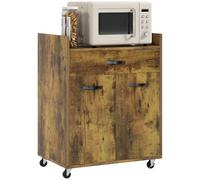 HOMCOM Chariot de Service à roulettes Tiroir Placard Bois Acajou | Desserte de Cuisine, 2 Portes