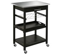 HomCom - Chariot de service cuisine à roulettes, étagère & rangement bouteille, inox 60x40x85cm noir