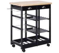 HOMCOM - Chariot de service - bois massif de pin - 74x37x76cm - Noir