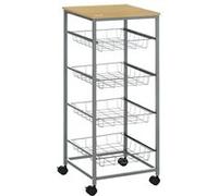 HOMCOM Chariot de service desserte à roulettes multi-rangements 4 tiroirs acier MDF chêne clair Blanc G