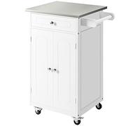 HomCom Desserte de cuisine multi-rangements 1 tiroir 2 portes étagère porte-torchons MDF blanc inox