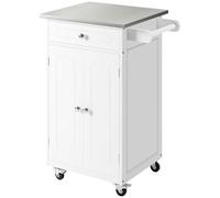 HomCom Desserte de cuisine multi-rangements 1 tiroir 2 portes étagère porte-torchons MDF blanc inox