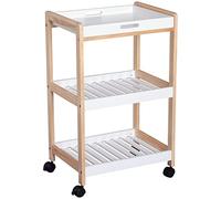 HomCom - Chariot de service 2 étagères, plateau amovible bois de pin MDF, roulettes - Blanc
