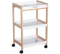 HomCom - Chariot de service 2 étagères, plateau amovible bois de pin MDF, roulettes - Blanc