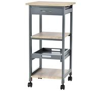 HOMCOM Chariot de Service Desserte de Cuisine à Roulettes Multi-rangements 2 Étagères 1 Plateau Amovible 37 x 37 x 76 cm Gris Chêne aosom france
