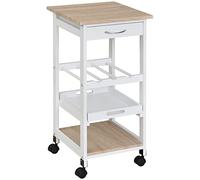 HomCom Chariot de service – 2 étagères, plateau amovible, tiroir – bois de pin blanc chêne clair