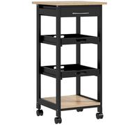 HOMCOM Chariot de Service desserte de Cuisine à roulettes 2 Plateaux Amovibles, tiroir, étagère chêne Clair Bois pin Noir