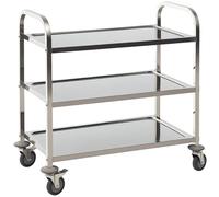 HOMCOM Chariot de service desserte de cuisine à roulettes 3 étagères 85L x 45l x 90H cm acier inox. Chromé