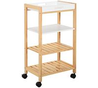 HomCom Chariot de service 3 étagères à roulettes, plateau amovible bois pin/MDF blanc