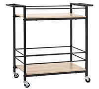 HOMCOM Chariot de Service desserte de Cuisine à roulettes avec 2 Plateaux Cadre en métal et Aspect Bois - dim. 82L x 40l x 75H cm Naturel et Noir