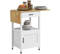 HOMCOM Chariot de Service desserte de Cuisine à roulettes avec Plateau Pliable, tiroir, étagère et Armoire à 2 Portes Meuble de Rangement en Bois 59,5L x 45,5l x 89H cm Blanc