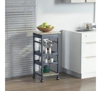 HomCom Desserte de cuisine à roulettes, 2 plateaux amovibles, tiroir, chêne clair/pin gris