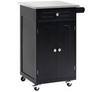 Desserte De Cuisine Multi-Rangements 1 Tiroir Placard 2 Portes Avec Étagère Porte-Torchons Mdf Noir Acier Inox. Noir