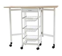 HOMCOM Desserte chariot de cuisine à roulettes 3 paniers métal + tiroir MDF Blanc chêne clair