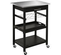 HomCom - Chariot de service cuisine à roulettes, étagère & rangement bouteille, inox 60x40x85cm noir