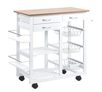 HOMCOM Chariot de Service desserte de Cuisine à roulettes Multi-rangements 92L x 37l x 82H cm MDF Imitation chêne Clair pin Blanc