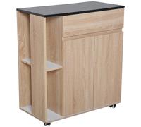 HOMCOM Chariot de Service desserte de Cuisine à roulettes Multi-rangements Placard Double Portes + 2 étagères + tiroir Panneaux Particules chêne Noir