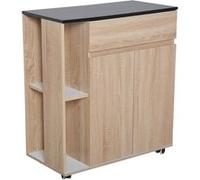 HOMCOM Chariot de service desserte de cuisine à roulettes multi-rangements placard double portes + 2 étagères + tiroir panneaux particules chêne noir Beige G