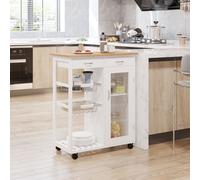 Homcom Chariot de Service Desserte de Cuisine à Roulettes Multi-Rangements Plateau Bois Massif Bambou Pin 70 x 37 x 85 cm Blanc