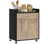 HOMCOM Chariot de Service desserte de Cuisine à roulettes tiroir Placard 2 Portes étagère en Bois Gris Effet Bois, Noir