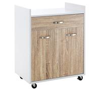 HOMCOM Chariot de Service desserte de Cuisine à roulettes tiroir Placard 2 Portes étagère Panneaux Particules Blanc Aspect chêne Clair