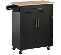 HOMCOM Chariot de cuisine avec tiroir porte-serviette et placard à étagère réglable à roulettes polyvalent en bois massif panneau MDF P2 noir