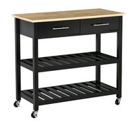 HOMCOM - chariot de service - Panneaux MDF - 91.4x45.6x85cm - Noir, Bois naturel