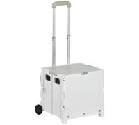 HOMCOM Chariot de supermarché Pliable avec 2 Roues Poignée réglable Longueur Capacité 32 litres pour Bureau Ecole Maison 41,5x32,5x85 cm Blanc