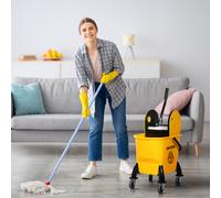 HOMCOM Chariot d'entretien avec seau, Accessoire de ménage 26L avec essoreur, sur roulette, jaune 60L x 27l x 71H cm