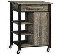 HOMCOM Chariot desserte de cuisine à roulettes design contemporain avec tiroir dim. 60 x 50 x 84,5 cm noir et imitation bois | Aosom France