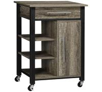 HOMCOM Chariot desserte de cuisine à roulettes design contemporain avec tiroir dim. 60 x 50 x 84,5 cm noir et imitation bois | Aosom France