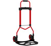 HOMCOM Chariot pliant avec poignée télescopique réglable Carga 60 kg chariot à main avec roues pour garage bureau rouge