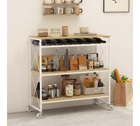 HOMCOM Chariot Portavivande à 4 Niveaux avec Porte-bouteilles et 5 Crochets Amovibles, en Bois et Métal, 96.5x38x96.7 cm