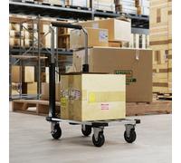 HOMCOM Chariot porte-charges pliable à plateforme extensible, 150 kg, poignée réglable - Argent