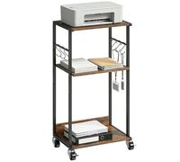 HOMCOM Chariot porte-imprimante à 3 niveaux, support d'imprimante à roulettes avec freins et 6 crochets, modèle compact en métal et bois, pour la maison, le bureau, l'industrie, 43 x 30 x 82 cm,