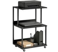 HOMCOM Chariot porte-imprimante à 3 niveaux, support d'imprimante à roulettes avec freins, modèle compact en métal et bois, pour la maison, le bureau, l'industrie, 50 x 40 x 75 cm, noir