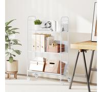 HOMCOM Chariot Porte-livres Moderne à 3 niveaux avec roulettes pivotantes pour livres et magazines, 69x26x108 cm, blanc