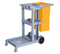 HOMCOM Chariot-Poubelle Chariot de Nettoyage Professionnel 3 Plateaux Sac Grande résistance fourni Jaune Gris