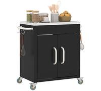 HOMCOM Chariot pour Barbecue avec Plateau en Acier Inoxydable, Table de Cuisine extérieure avec Roues, poignée, 6 Crochets et Armoire de Rangement, 86x50x86.5 cm, Noir
