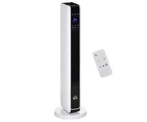 HOMCOM Chauffage électrique soufflant oscillant 1100/2200 W, céramique PTC, télécommande incluse, minuterie 8h, 21 x 21 x 73 cm
