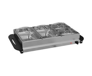 HOMCOM Chauffe-plats électrique en acier inoxydable 300 W capacité 2 x 2,4 L et 2 x 1 L avec plaque chauffante et couvercle, poignées froides au toucher, température réglable 58-85°C, argent