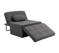 HOMCOM Chauffeuse 1 Place 4 en 1 Fauteuil lit Convertible Pouf Dossier inclinable 5 Niveaux Repose-Pied Rabattable, Charge 200 Kg, châssis métal et Tissu Lin Gris