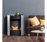 HOMCOM Cheminée bioéthanol brûleur 1,5 L avec plateau de rangement en verre trempé 3 h de durée de combustion 60*20*79cm Acier Noir et Blanc